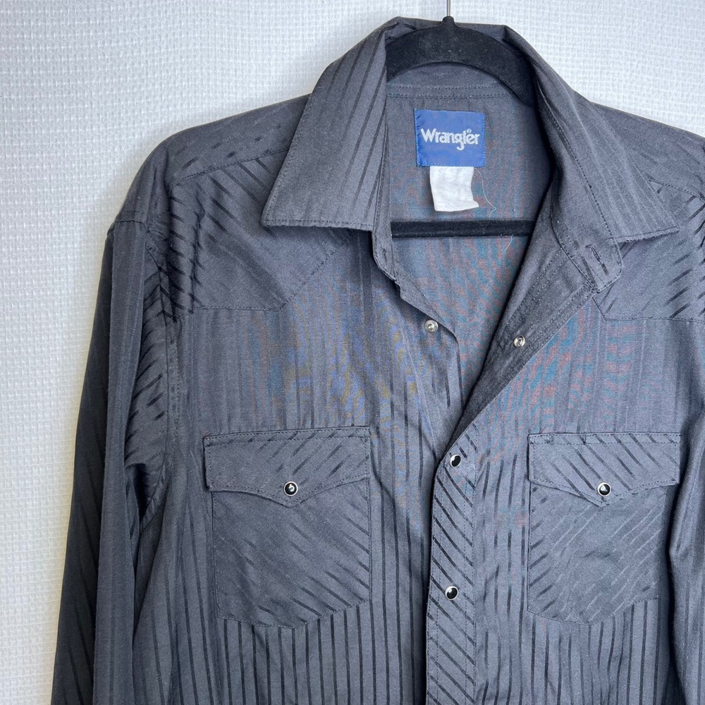 Wrangler Mens Black Western Pearl Snap Front Long Sleeve Shirt Size XL‎